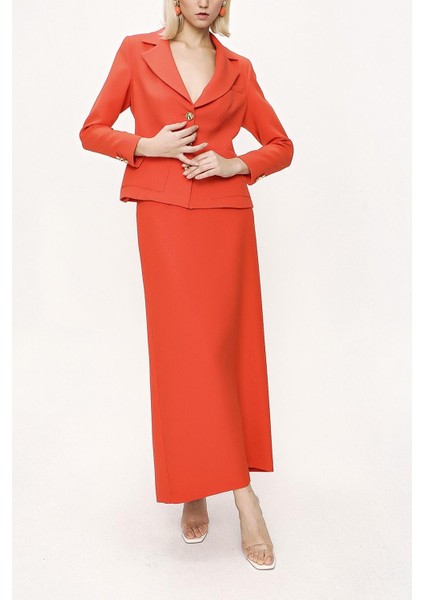 Kırmızı Uzun Etek ve Blazer Ceketli Ikili Takım 12281 fırsatları