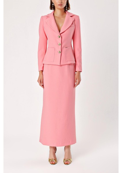 Pembe Uzun Etek ve Blazer Ceketli Ikili Takım 12281