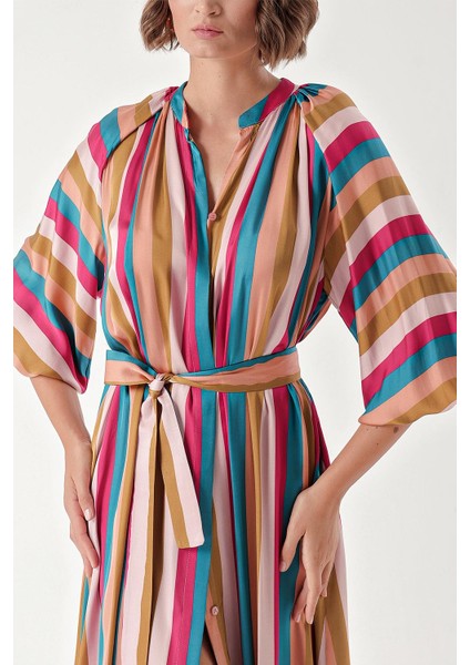 Pembe Kolları Lastikli Gömlek Elbise 94296 indirimleri