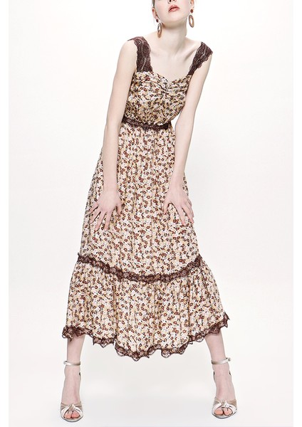 Bej Askılı Dantelli Elbise 93799 indirimleri