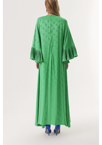 Yeşil Kolları Plise Detaylı Kristal Taş Işlemeli Uzun Elbise 94209 fırsatları