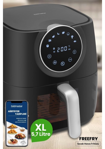 1700W Xl Dokunmatik Airfryer, 8 Ön Ayarlı, Cam Kapaklı, Aydınlatmalı, Sıcak Hava Fritözü