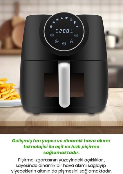1700W Xl Dokunmatik Airfryer, 8 Ön Ayarlı, Cam Kapaklı, Aydınlatmalı, Sıcak Hava Fritözü fırsatları