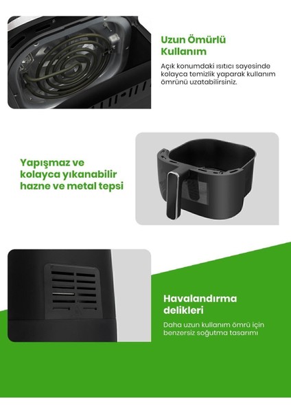 1700W Xl Dokunmatik Airfryer, 8 Ön Ayarlı, Cam Kapaklı, Aydınlatmalı, Sıcak Hava Fritözü
