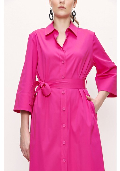 Fuşya Kemerli Bol Kesim Gömlek Elbise 93995 modelleri