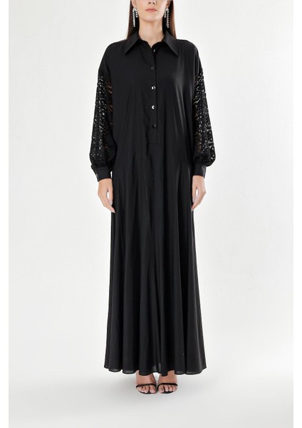 Siyah Dantel Detaylı Bol Kesim Elbise 94180 fiyatları