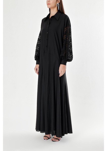 Siyah Dantel Detaylı Bol Kesim Elbise 94180 modelleri