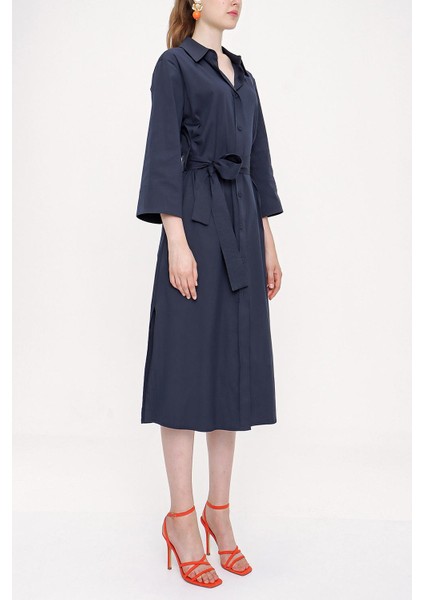 Lacivert Kemerli Bol Kesim Gömlek Elbise 93995 fiyatları