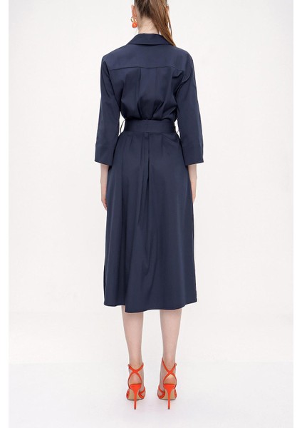 Lacivert Kemerli Bol Kesim Gömlek Elbise 93995 fırsatları