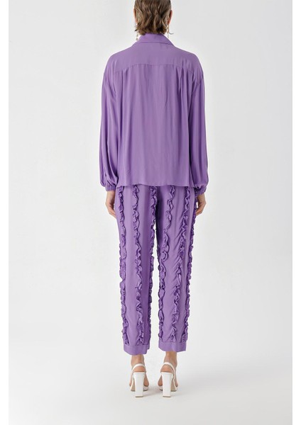 Lila Fırfır Detaylı Pantolon ve Gömlekli Takım 12312