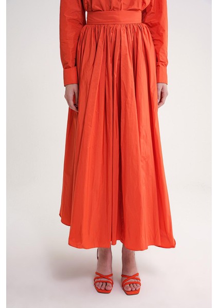 Tarçın Yüksek Bel Lastik ve Fermuar Detaylı Uzun Etek 81310 fiyatları