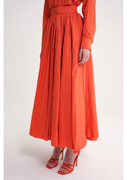 Tarçın Yüksek Bel Lastik ve Fermuar Detaylı Uzun Etek 81310 modelleri