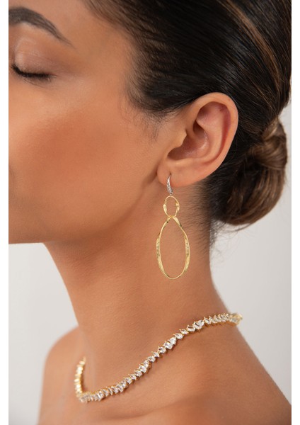 Altın Birbirine Bağlantılı Kristal Taş Detaylı 925 Ayar Gümüş Küpe 162 modelleri