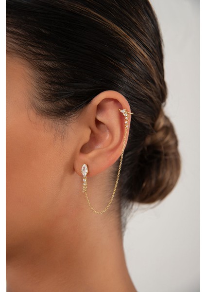 Altın Kristal Taş ve Zincir Detaylı 925 Ayar Gümüş Küpe 178 modelleri