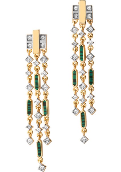 Altın Sallantılı Yeşil Detaylı ve Kristal Taşlı 925 Ayar Gümüş Küpe 137