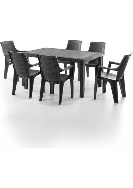 Efes 6 Kişilik Rattan Masa Sandalye Takımı Siyah