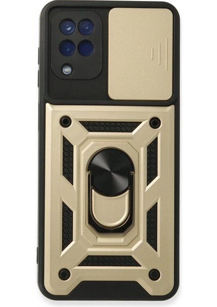 Samsung Galaxy A22 Kılıf Pars Lens Yüzüklü Silikon - Gold