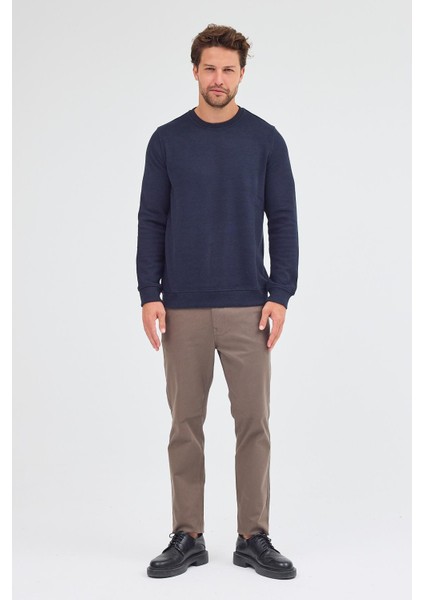 Koyu Lacivert Uzun Kol Bisiklet Yaka Düz Pamuklu Comfort Fit Sweatshirt 1013255150 fiyatları