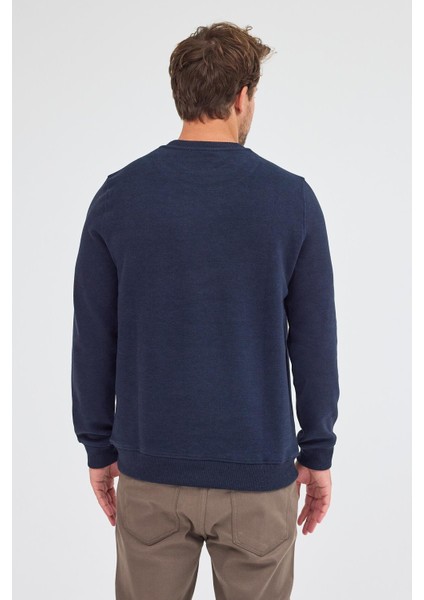 Koyu Lacivert Uzun Kol Bisiklet Yaka Düz Pamuklu Comfort Fit Sweatshirt 1013255150 indirimleri