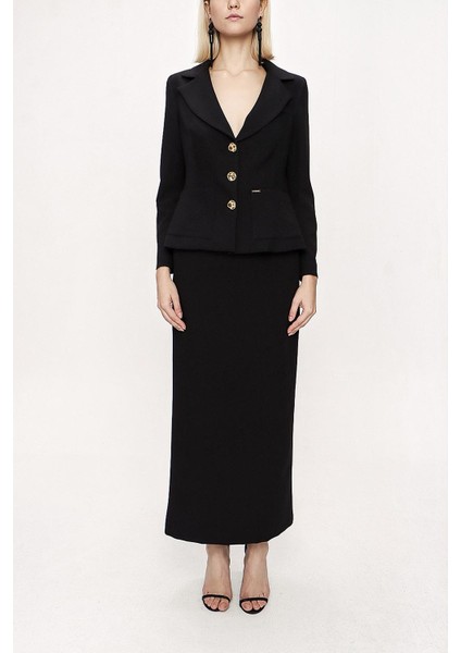 Siyah Uzun Etek ve Blazer Ceketli Ikili Takım 12281
