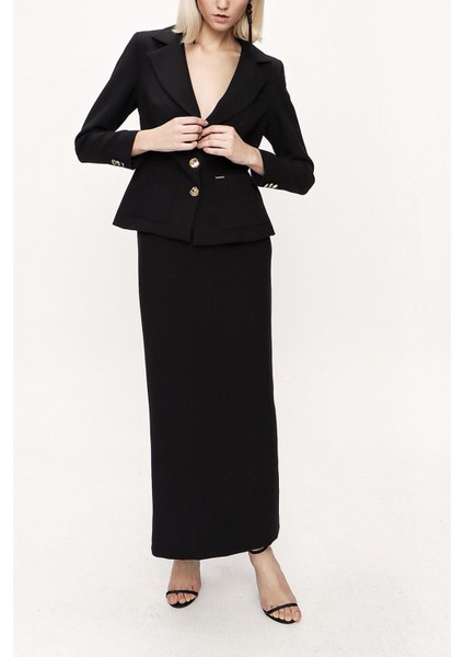 Siyah Uzun Etek ve Blazer Ceketli Ikili Takım 12281 indirimleri