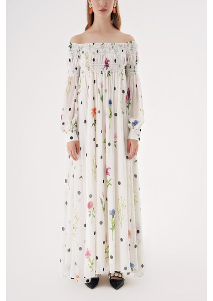 Beyaz Düşük Omuz Gipeli Bol Elbise 94189 fiyatları