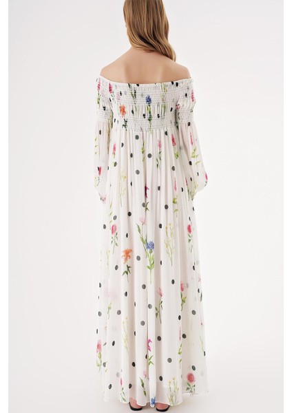 Beyaz Düşük Omuz Gipeli Bol Elbise 94189 fırsatları