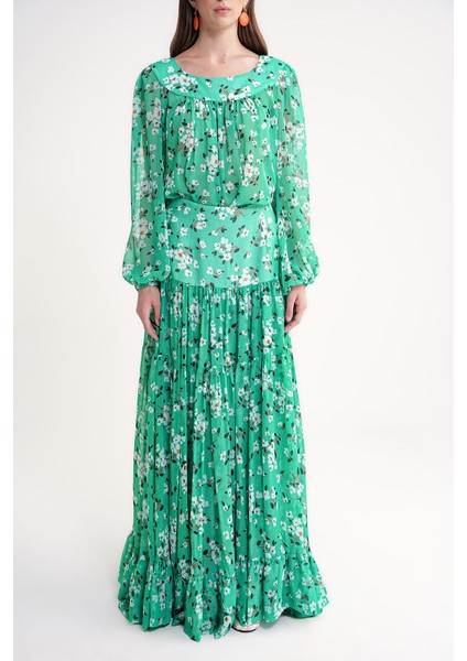 Yeşil Bol Kesim Bluz ve Uzun Büzgülü Etekli Ikili Takım 12345 fiyatları