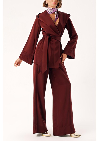 Mürdüm Kapüşonlu Üst ve Pantolonlu Ikili Takım 12325