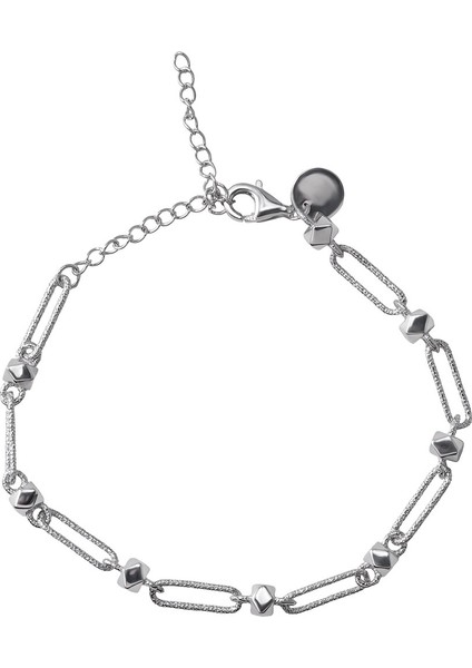 Gümüş Dikdörtgen Halka Detaylı 925 Ayar Gümüş Bileklik 125