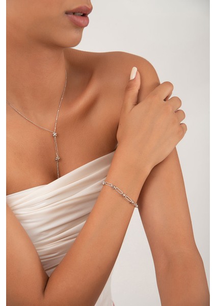 Gümüş Dikdörtgen Halka Detaylı 925 Ayar Gümüş Bileklik 125 modelleri