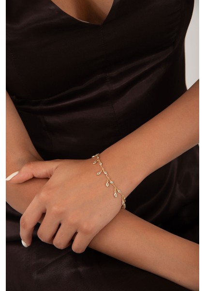 Altın Sallantılı ve Damla Formlu Kristal Taş Detaylı 925 Ayar Gümüş Bileklik 119 fiyatları