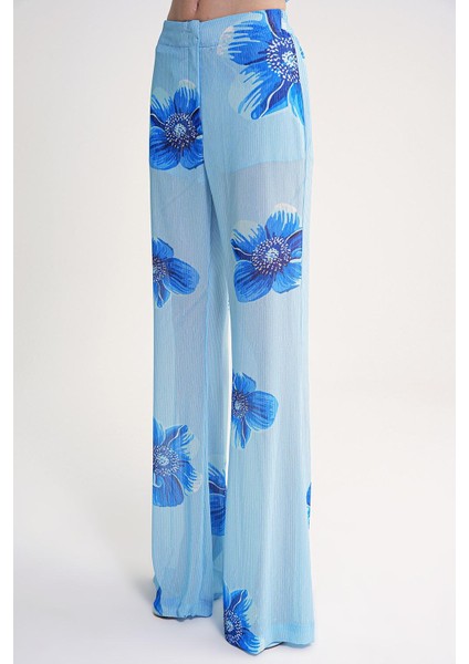 Mavi Beli Lastikli Piliseli Bol Paça Pantolon 41649 modelleri