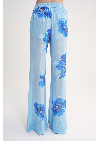 Mavi Beli Lastikli Piliseli Bol Paça Pantolon 41649 fırsatları