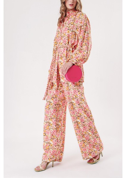 Desenli Bol Kesim Gömlek ve Beli Lastikli Pantolunlu Takım 12307