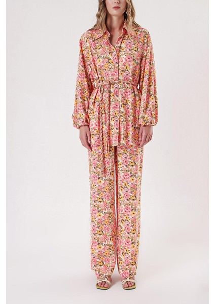 Desenli Bol Kesim Gömlek ve Beli Lastikli Pantolunlu Takım 12307 fiyatları