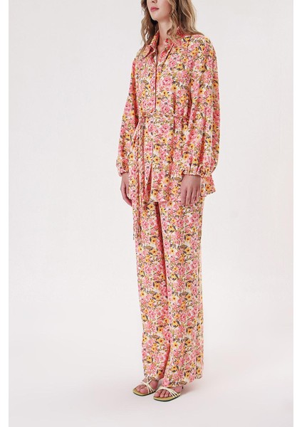 Desenli Bol Kesim Gömlek ve Beli Lastikli Pantolunlu Takım 12307 modelleri