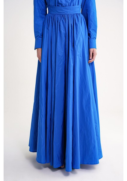 Mavi Yüksek Bel Büzgülü Uzun Etek 81317 fiyatları