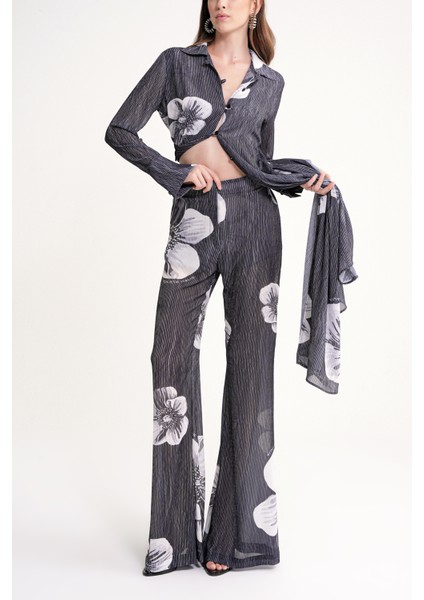 Siyah Beli Lastikli Piliseli Bol Paça Pantolon 41649