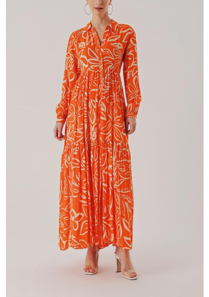 Turuncu Kemerli Rahat Gömlek Elbise 94389 fiyatları