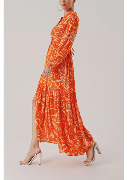 Turuncu Kemerli Rahat Gömlek Elbise 94389 modelleri