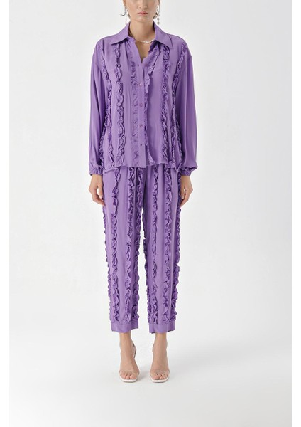 Lila Fırfır Detaylı Pantolon ve Gömlekli Takım 12312 fiyatları