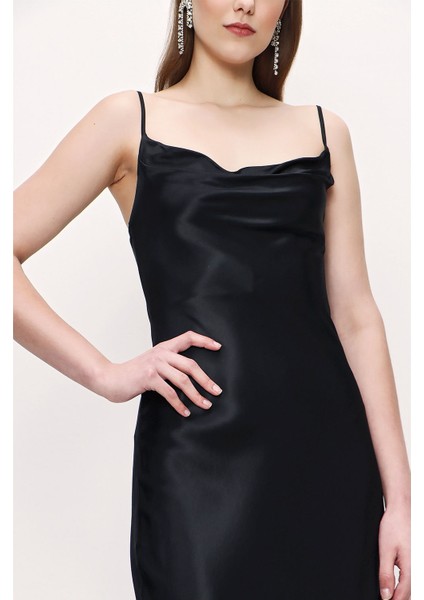 Siyah Ip Askılı Elbise 93970 modelleri