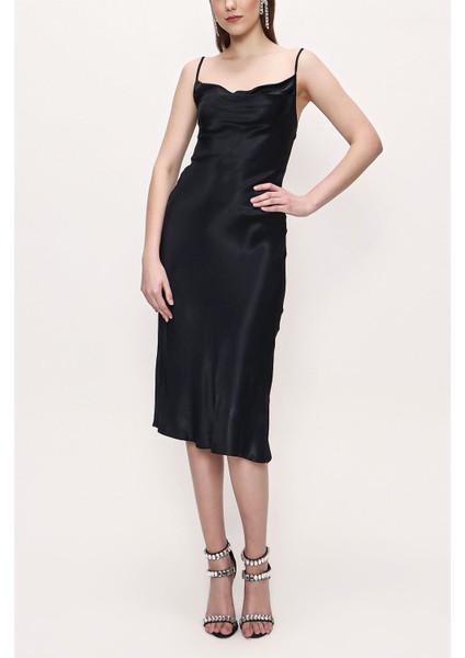 Siyah Ip Askılı Elbise 93970 indirimleri