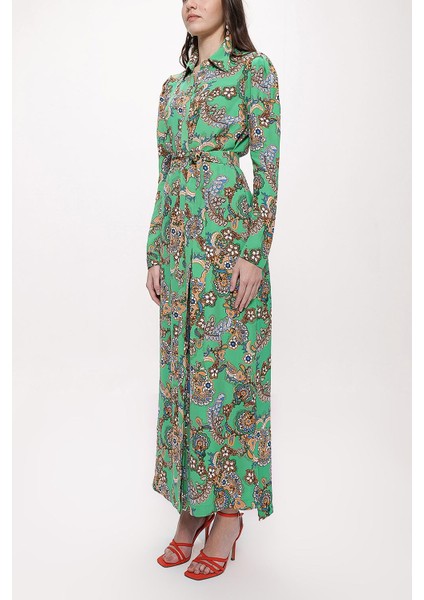 Yeşil Kolları Büzgülü Gömlek Elbise 94170 modelleri