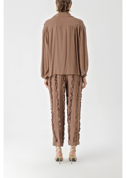 Kahve Fırfır Detaylı Pantolon ve Gömlekli Takım 12312 fırsatları