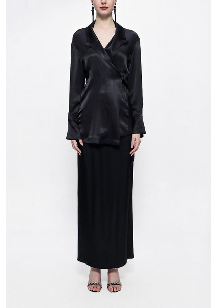 Siyah Bol Kesim Ceket ve Etekli Takım 12290 fiyatları