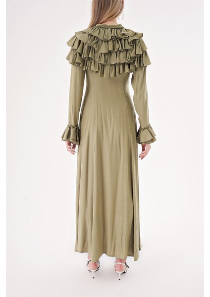 Haki Hakim Yaka Fırfır Detaylı Gömlek Elbise 94465 fırsatları