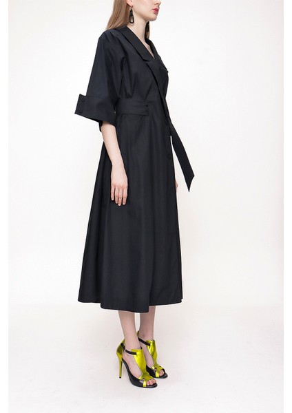 Siyah Anvelop Kapama Poplın Elbise 93540 fiyatları