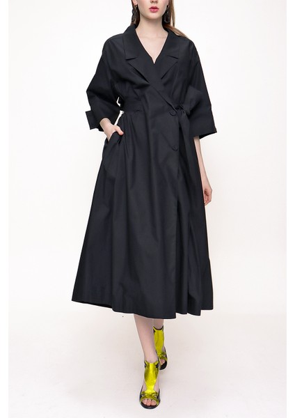 Siyah Anvelop Kapama Poplın Elbise 93540 indirimleri